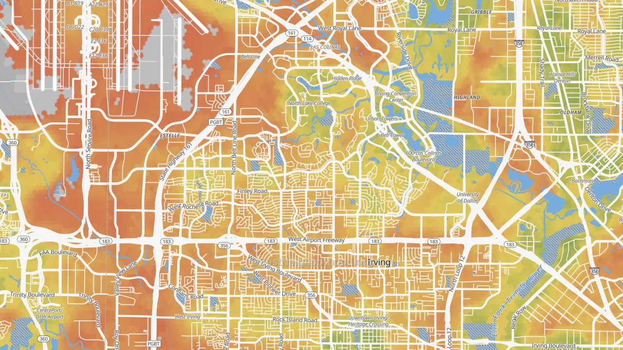 Bike Grade map of Irving, TX