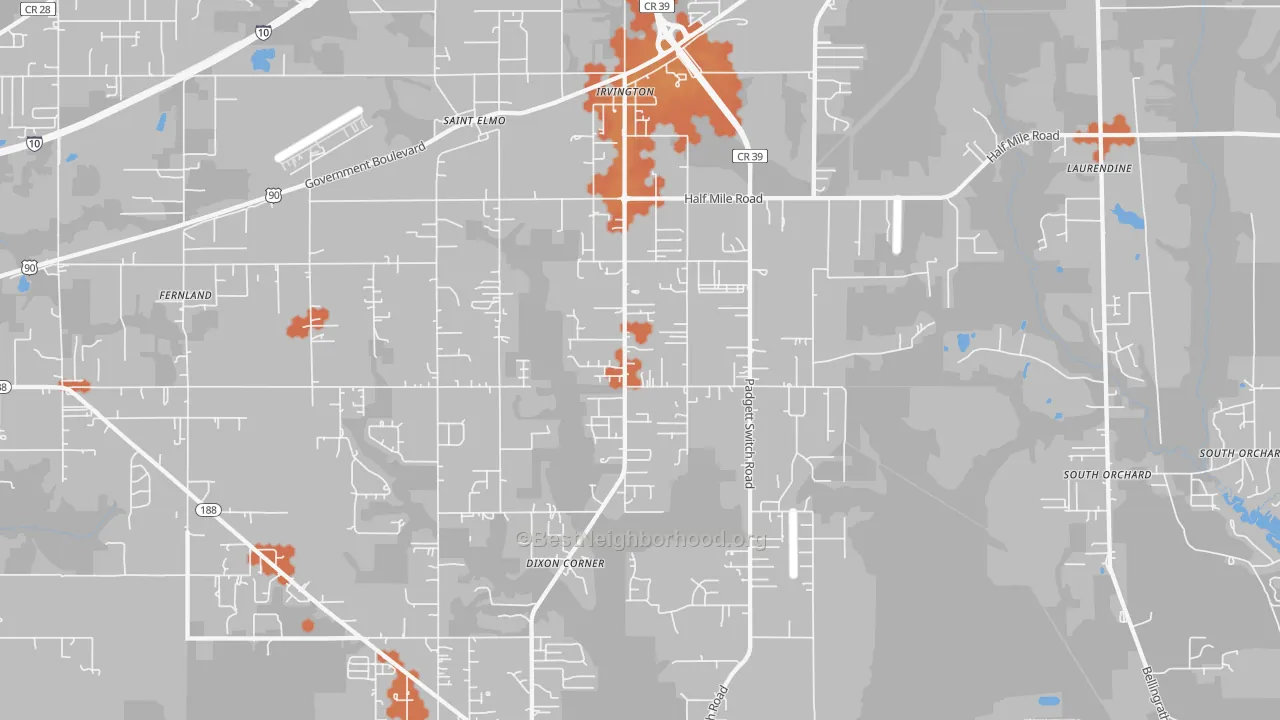 Bike Grade map of Irvington, AL
