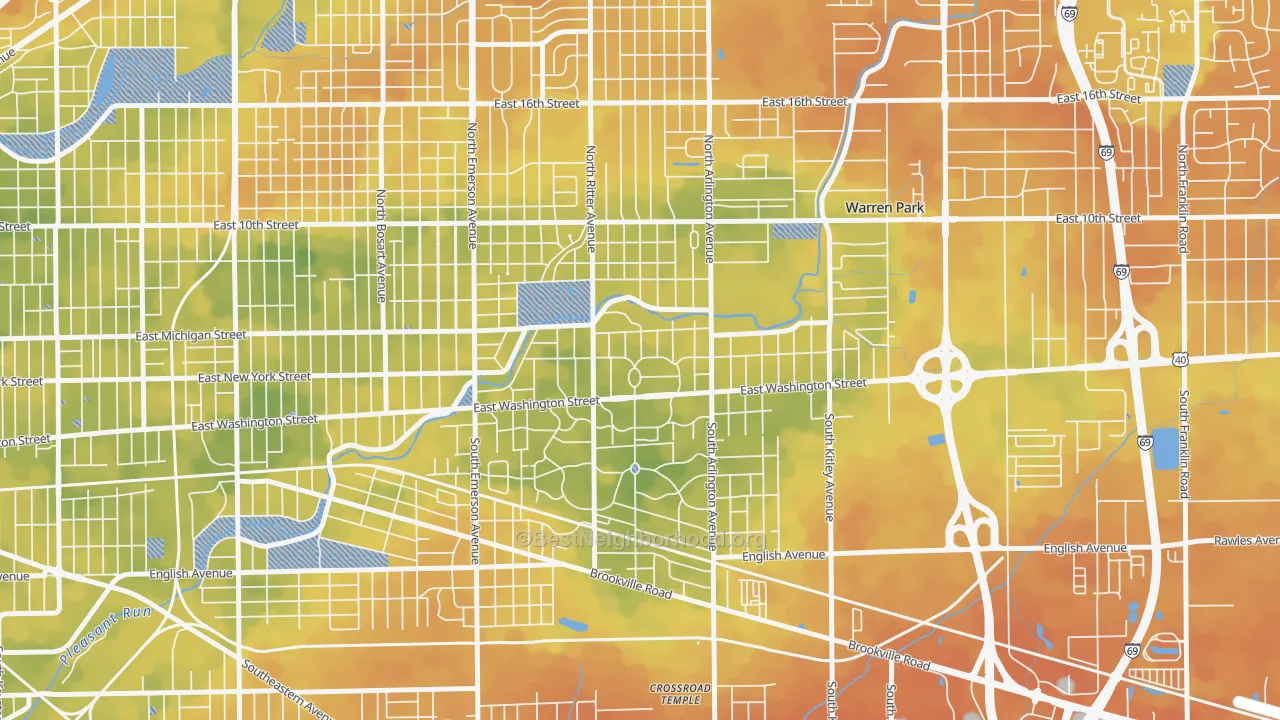 Bike Grade map of Irvington, Indianapolis, IN