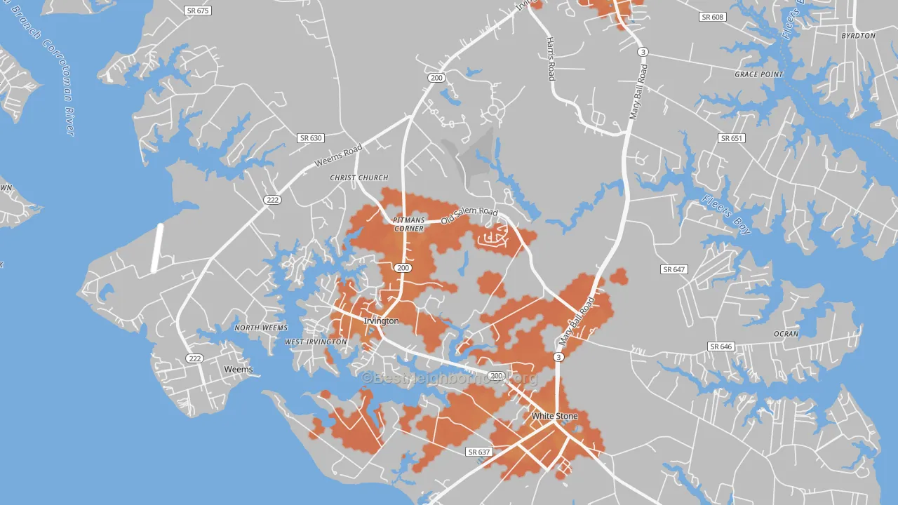 Bike Grade map of Irvington, VA