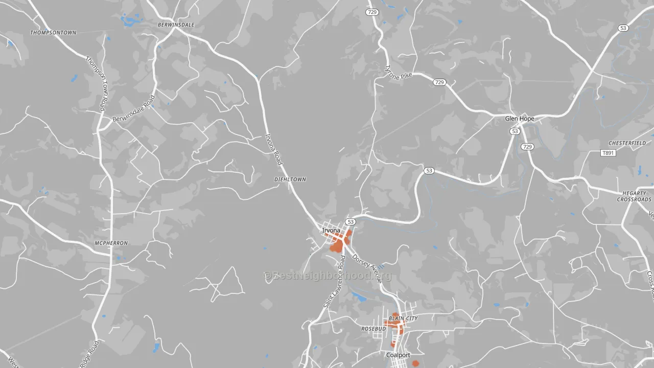 Bike Grade map of Irvona, PA
