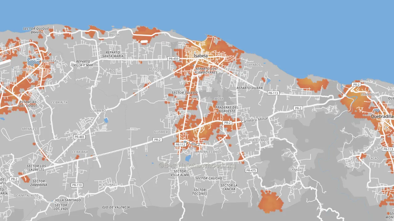 Bike Grade map of Isabela, PR