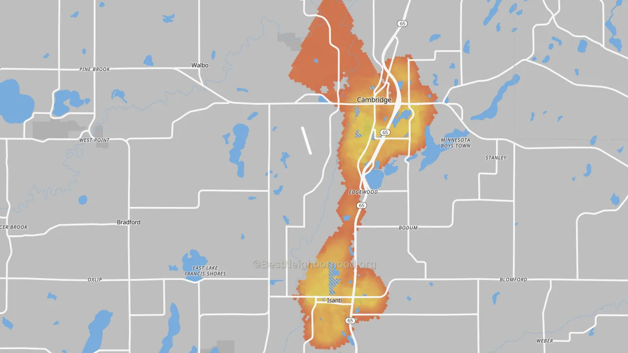 Bike Grade map of Isanti County, MN