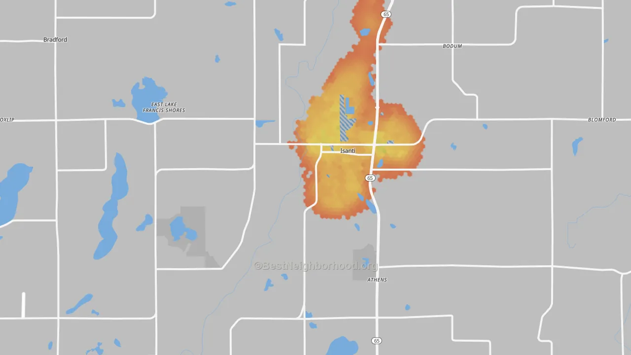 Bike Grade map of Isanti, MN