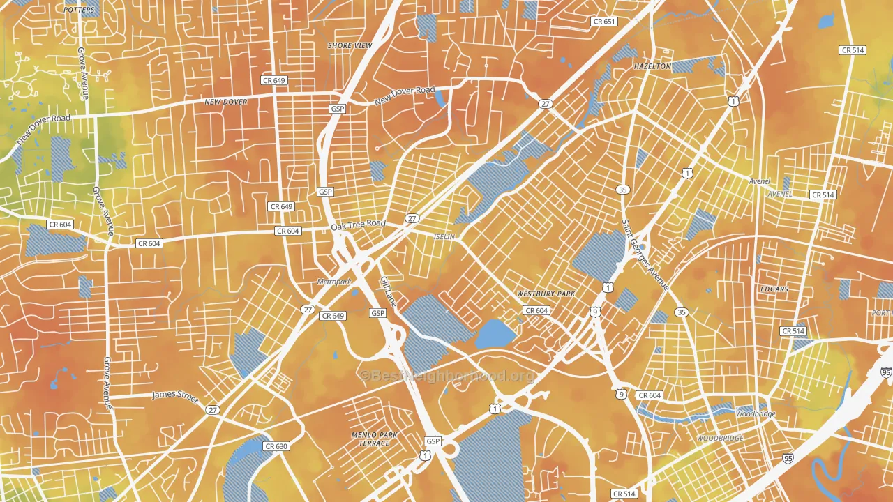 Bike Grade map of Iselin, NJ