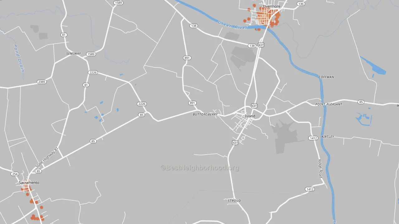Bike Grade map of Island, KY