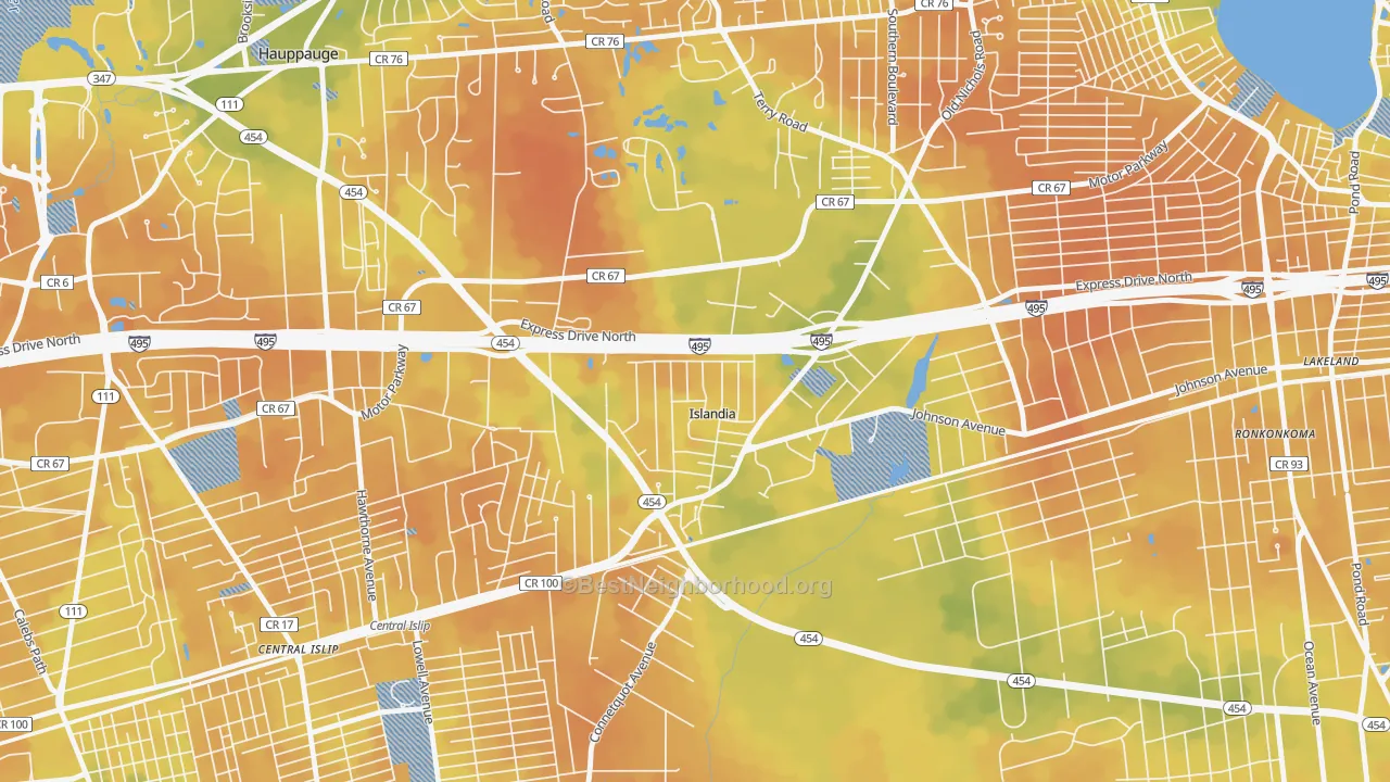 Bike Grade map of Islandia, NY