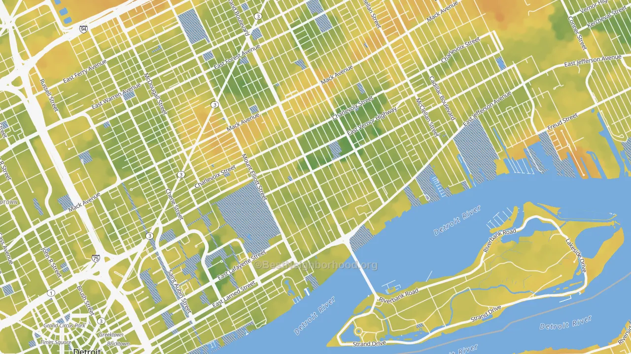 Bike Grade map of Islandview, Detroit, MI