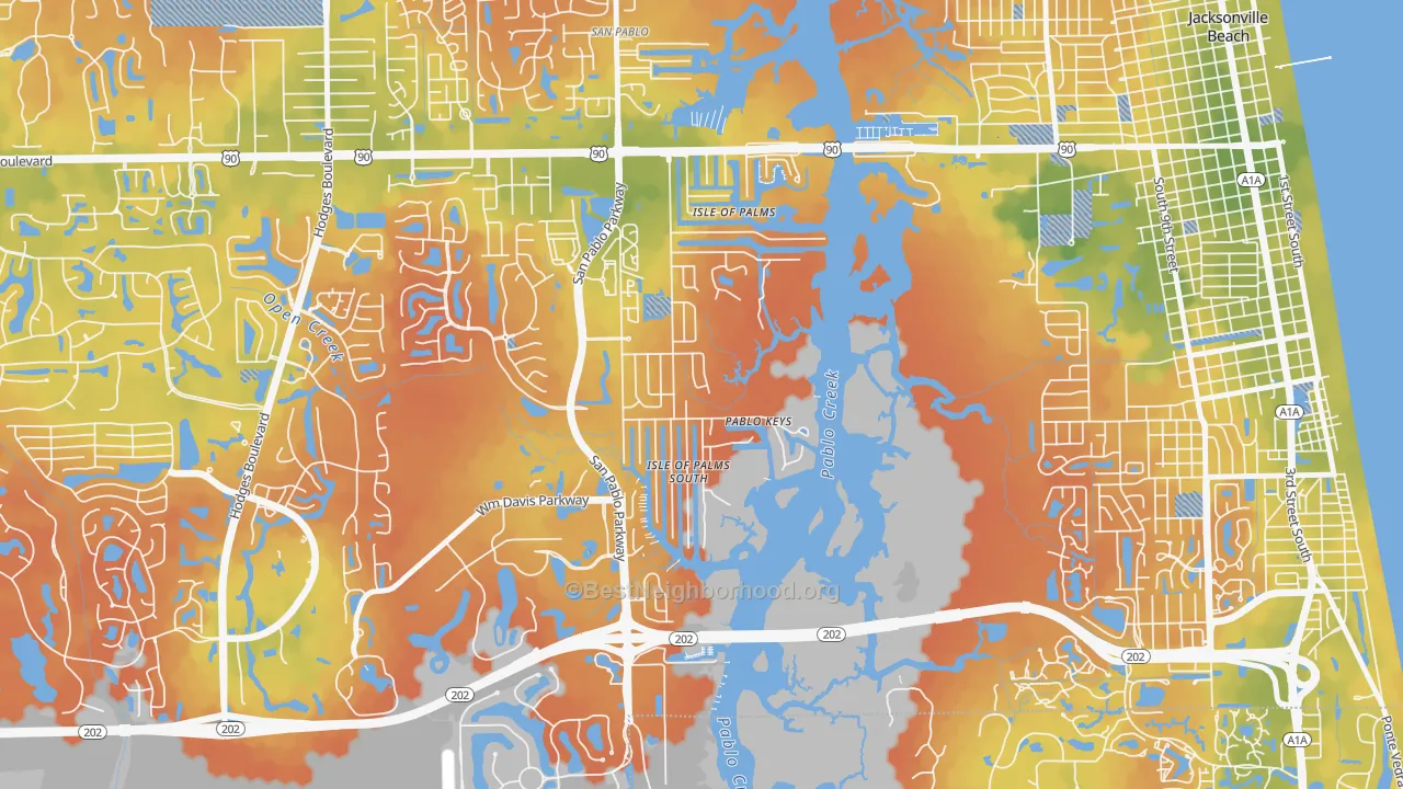 Bike Grade map of Isle of Palms, Jacksonville Beach, FL