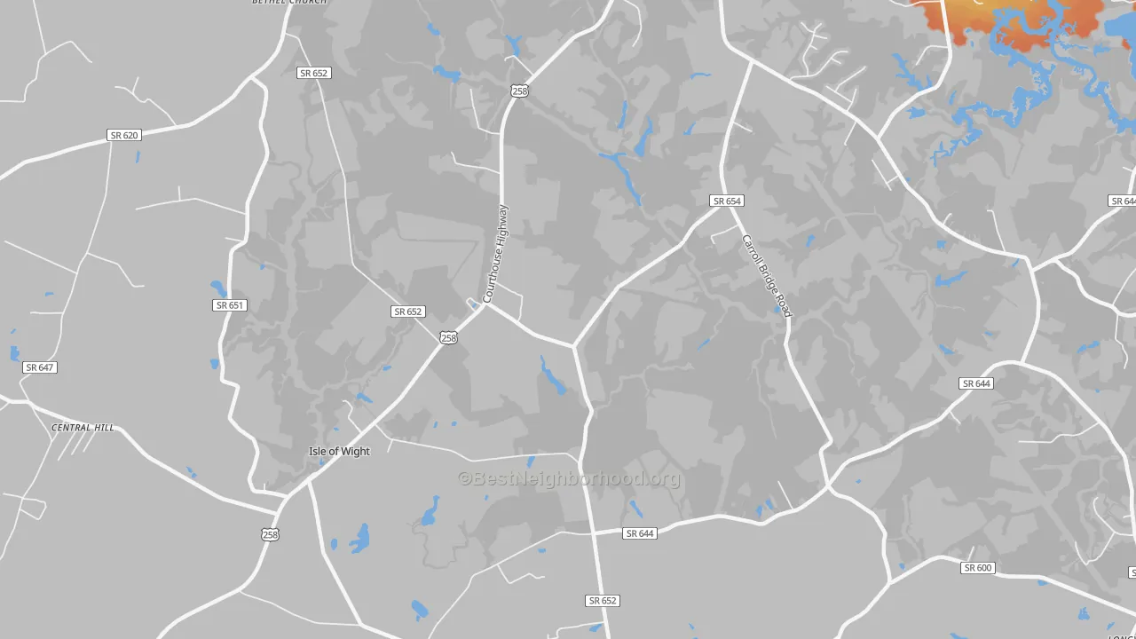 Bike Grade map of Isle of Wight, VA