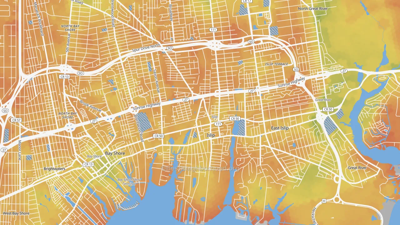 Bike Grade map of Islip, NY
