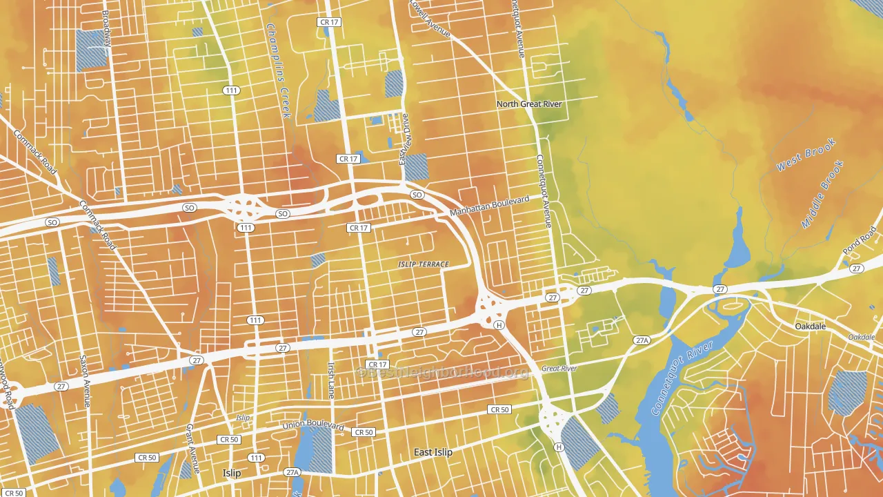 Bike Grade map of Islip Terrace, NY