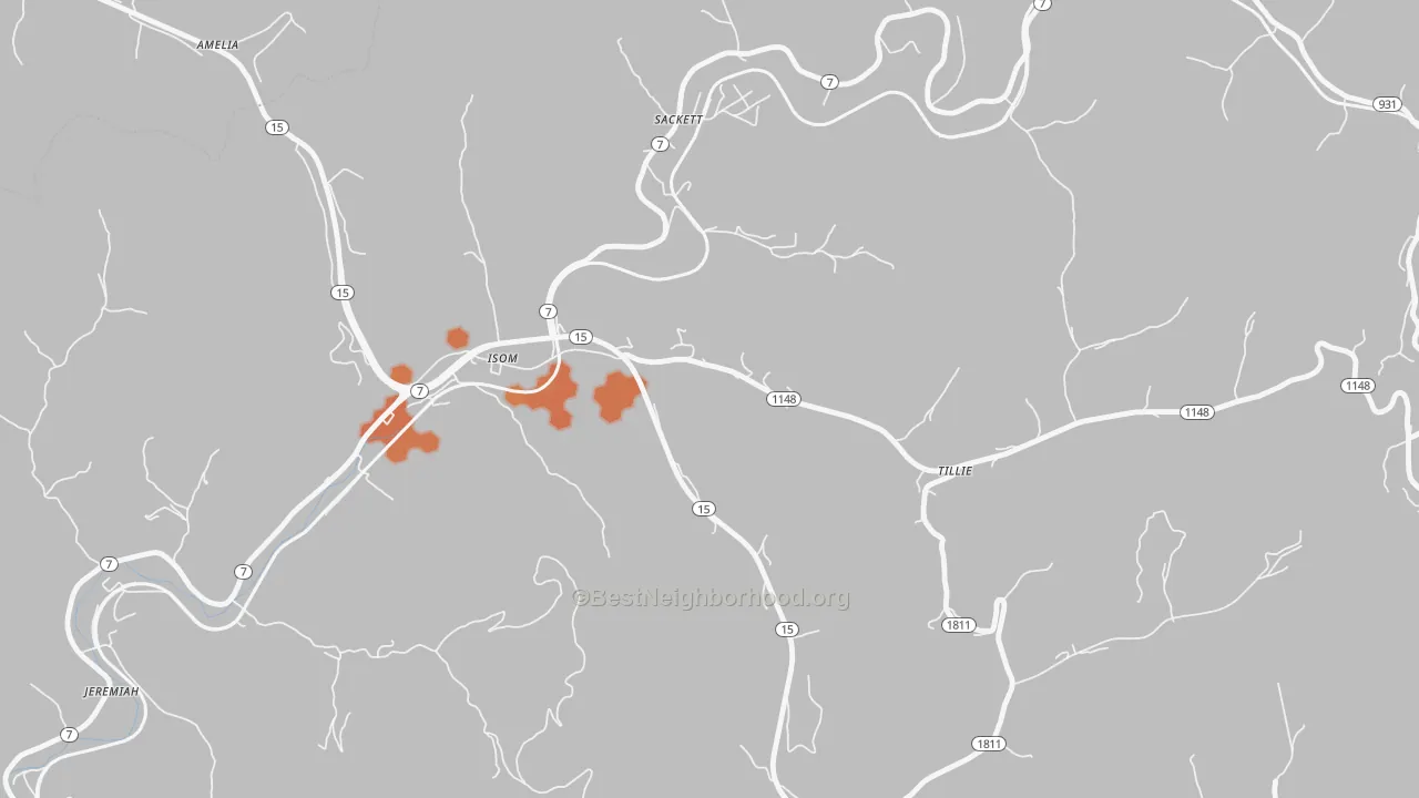Bike Grade map of Isom, KY