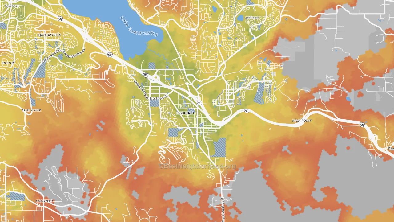 Bike Grade map of Issaquah, WA