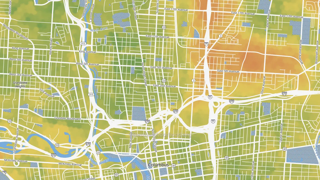 Bike Grade map of Italian Village, Columbus, OH