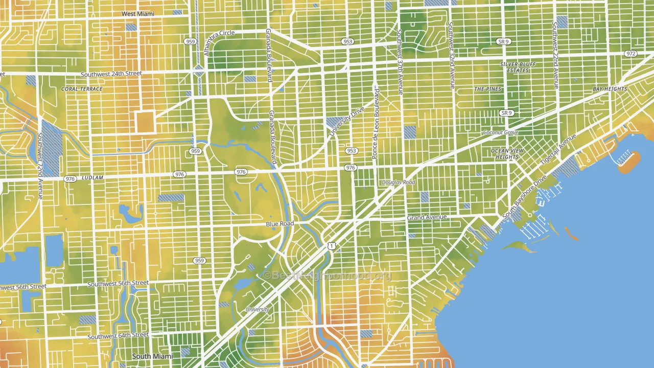 Bike Grade map of Italian Village, Coral Gables, FL