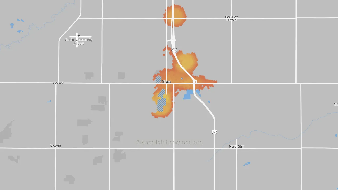 Bike Grade map of Ithaca, MI