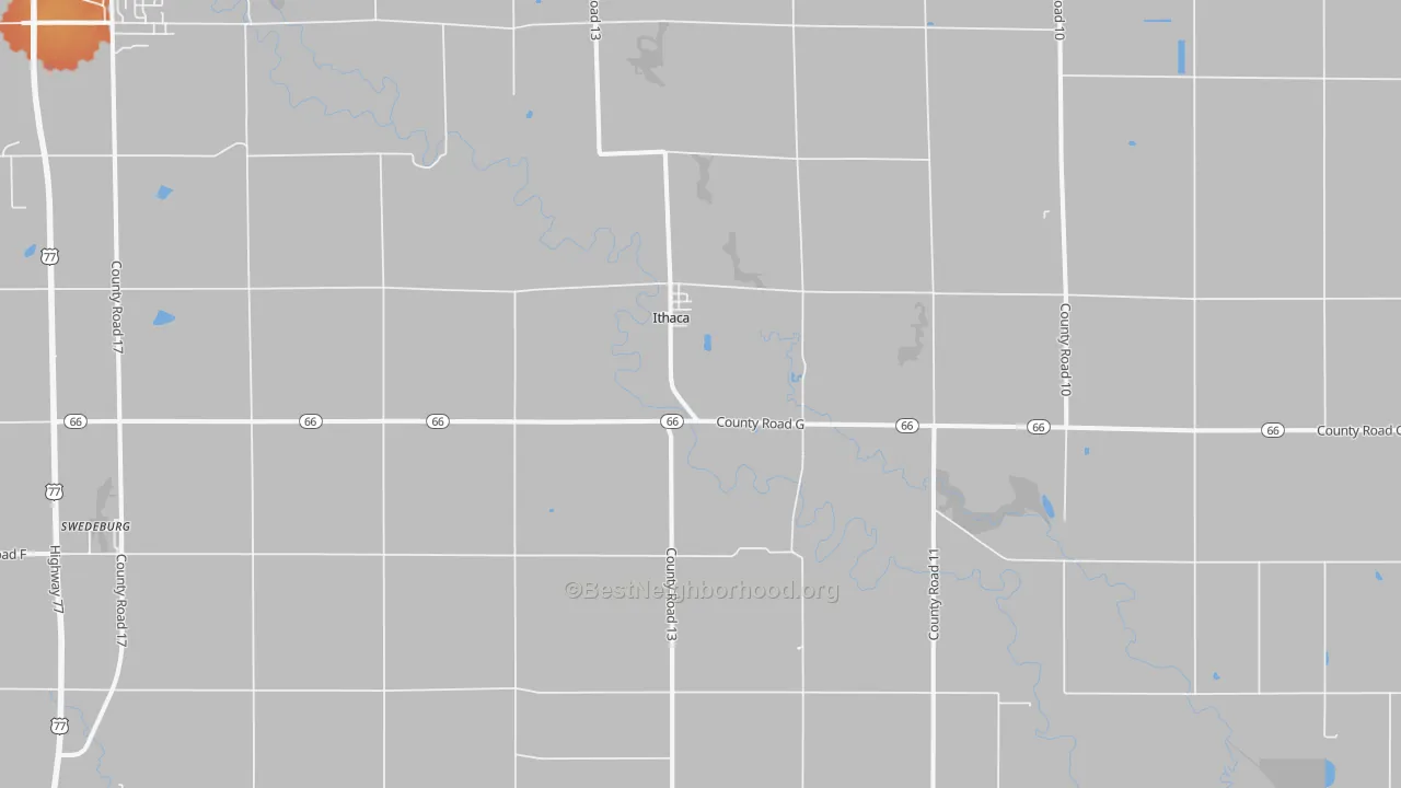 Bike Grade map of Ithaca, NE
