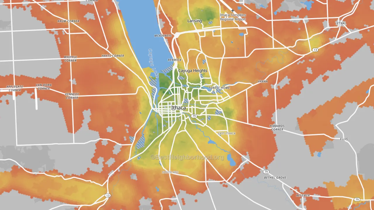 Bike Grade map of Ithaca, NY