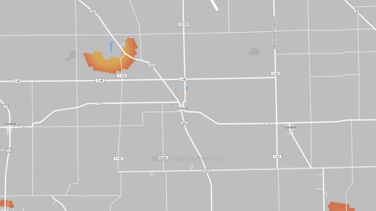 Bike Grade map of Ithaca, OH