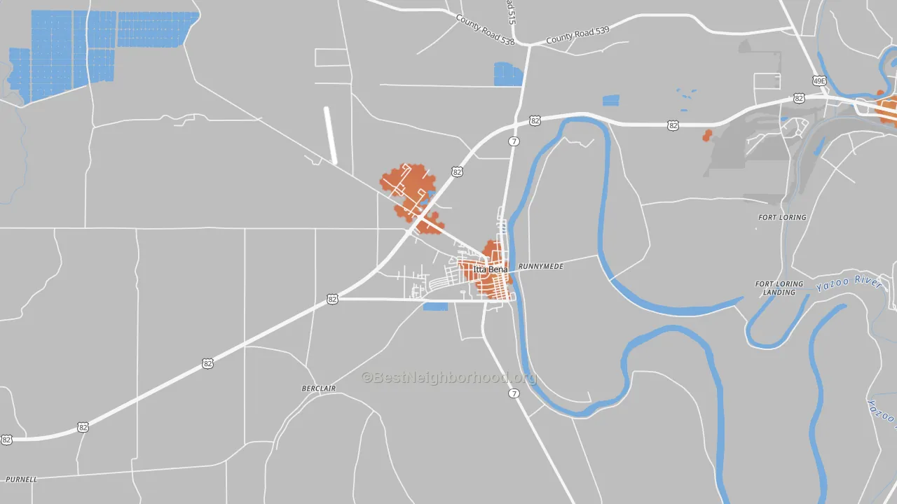 Bike Grade map of Itta Bena, MS