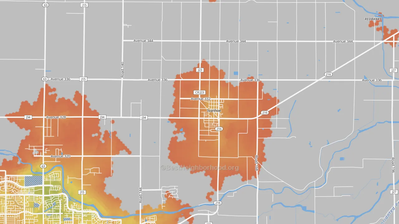 Bike Grade map of Ivanhoe, CA