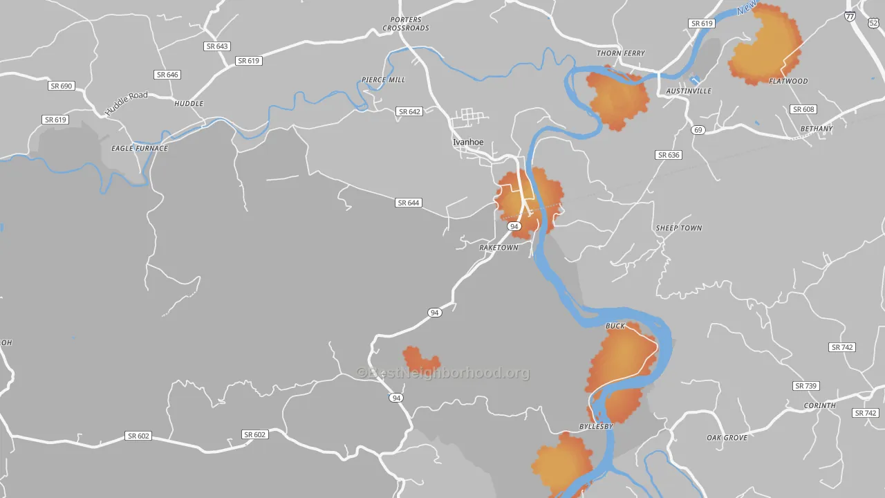 Bike Grade map of Ivanhoe, VA