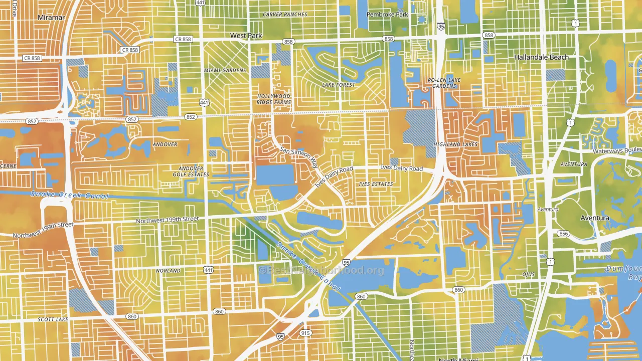 Bike Grade map of Ives Estates, FL