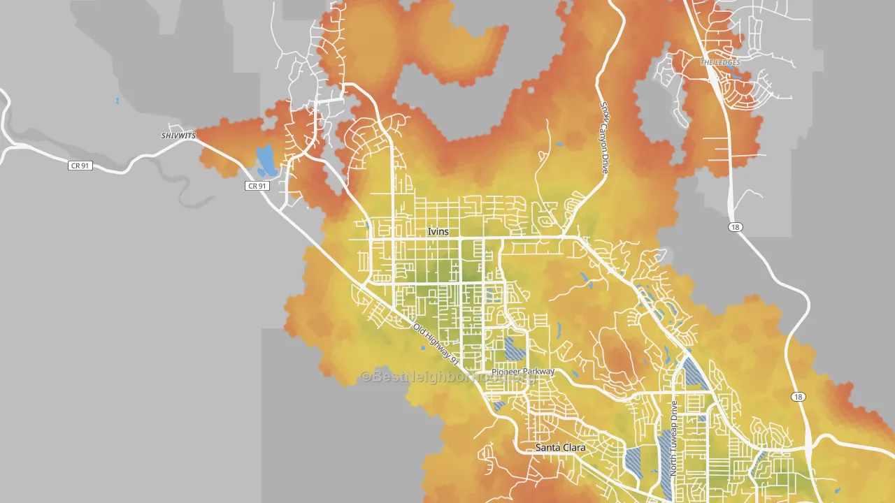 Bike Grade map of Ivins, UT
