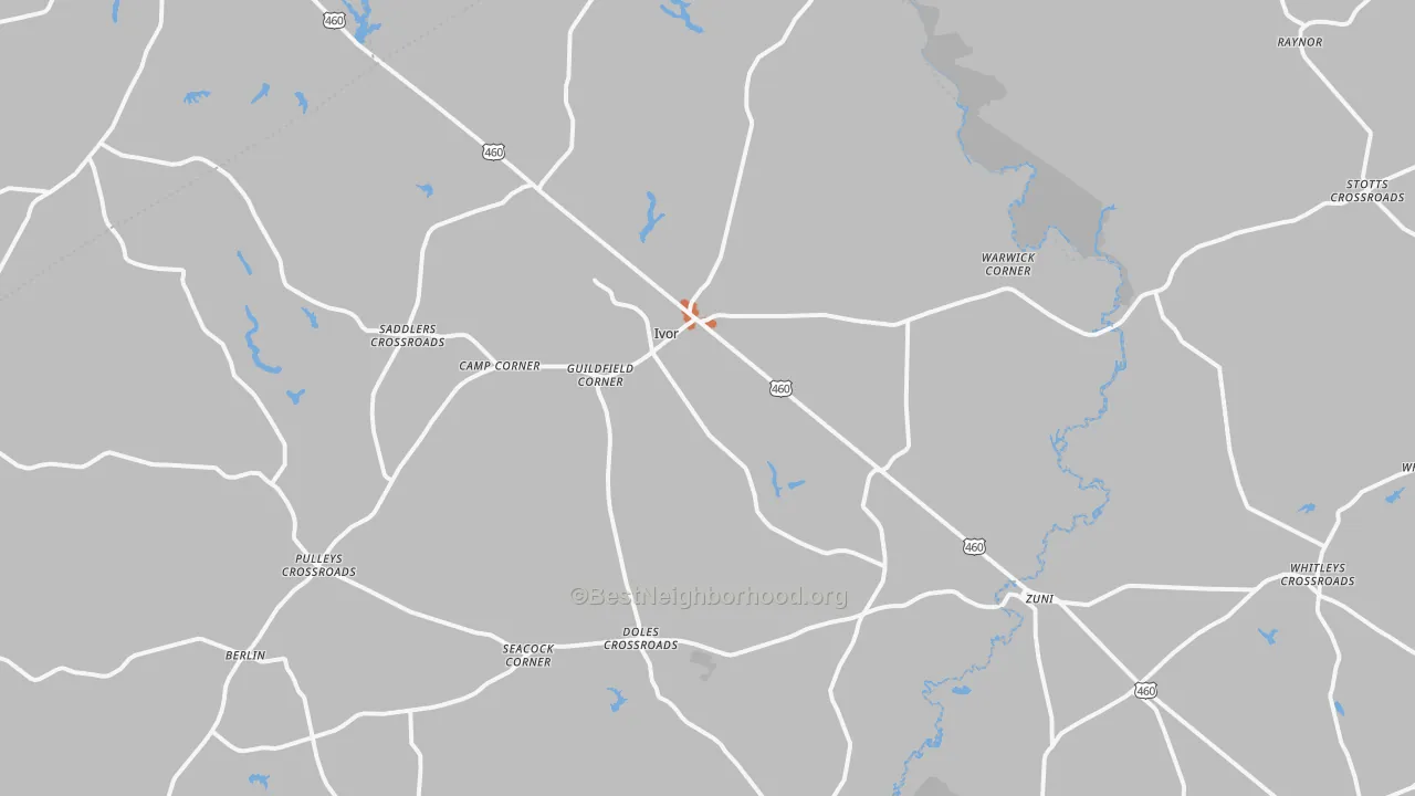 Bike Grade map of Ivor, VA