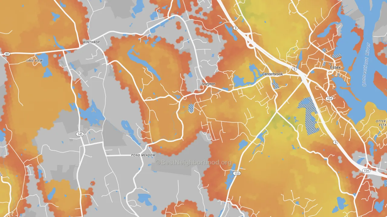 Bike Grade map of Ivoryton, CT