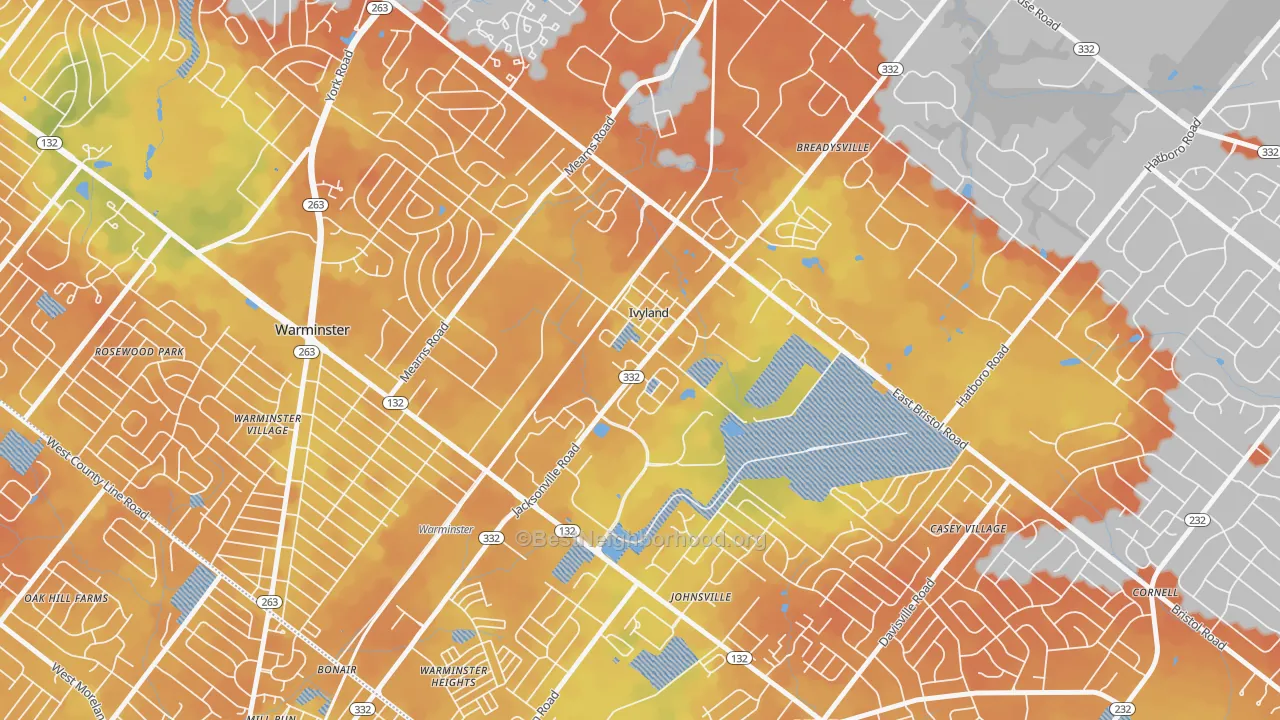 Bike Grade map of Ivyland, PA