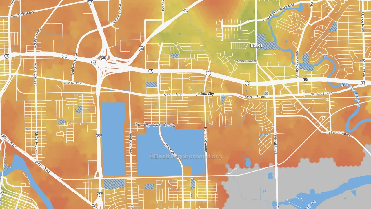 Bike Grade map of Jacinto City, TX
