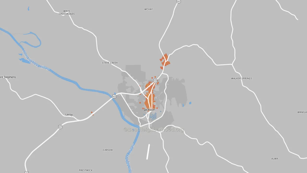 Bike Grade map of Jackson, AL