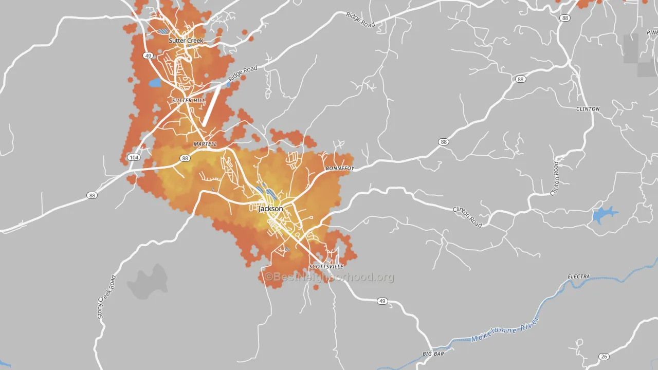 Bike Grade map of Jackson, CA