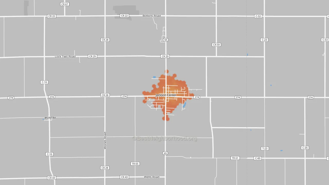Bike Grade map of Jackson Center, OH