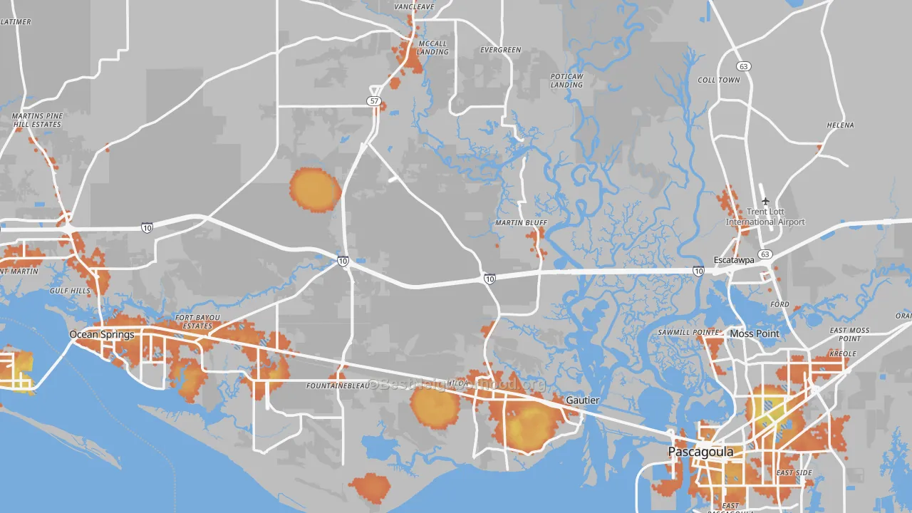 Bike Grade map of Jackson County, MS