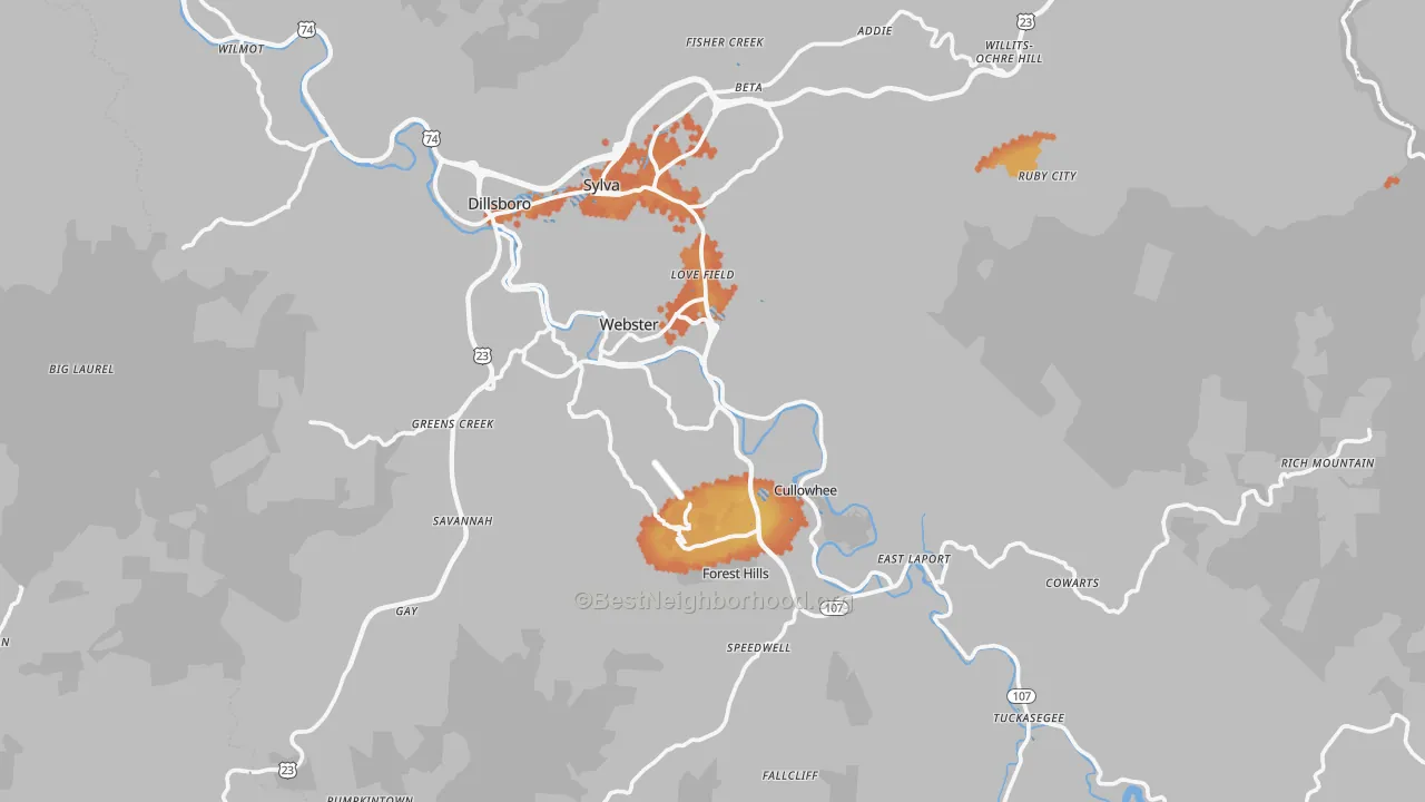 Bike Grade map of Jackson County, NC