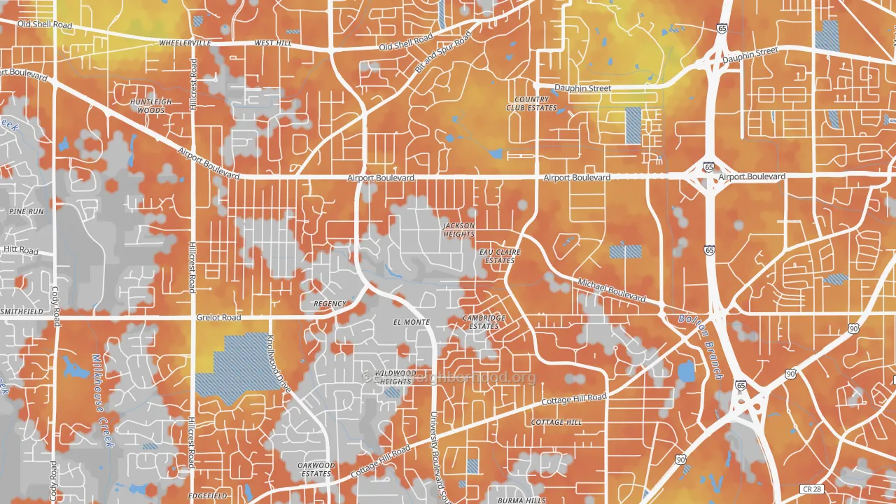 Bike Grade map of Jackson Heights, Mobile, AL