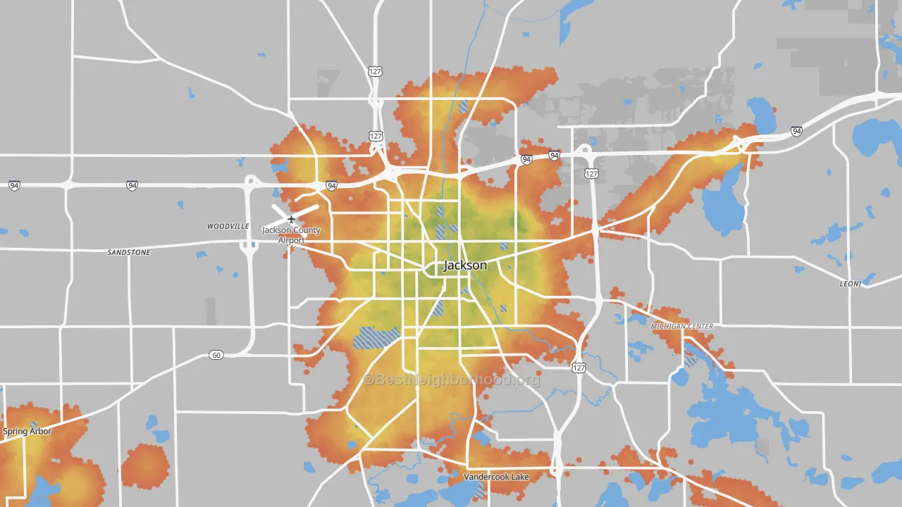 Bike Grade map of Jackson, MI