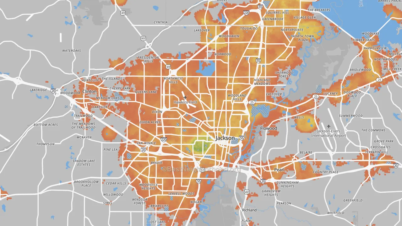 Bike Grade map of Jackson, MS