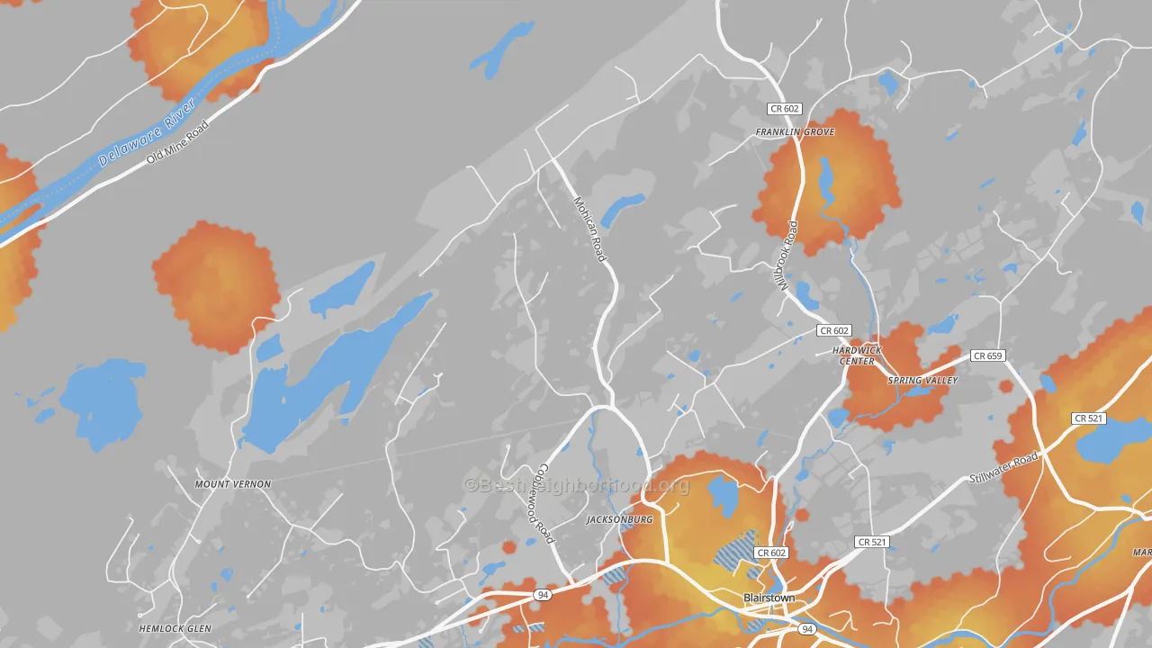 Bike Grade map of Jacksonburg, NJ