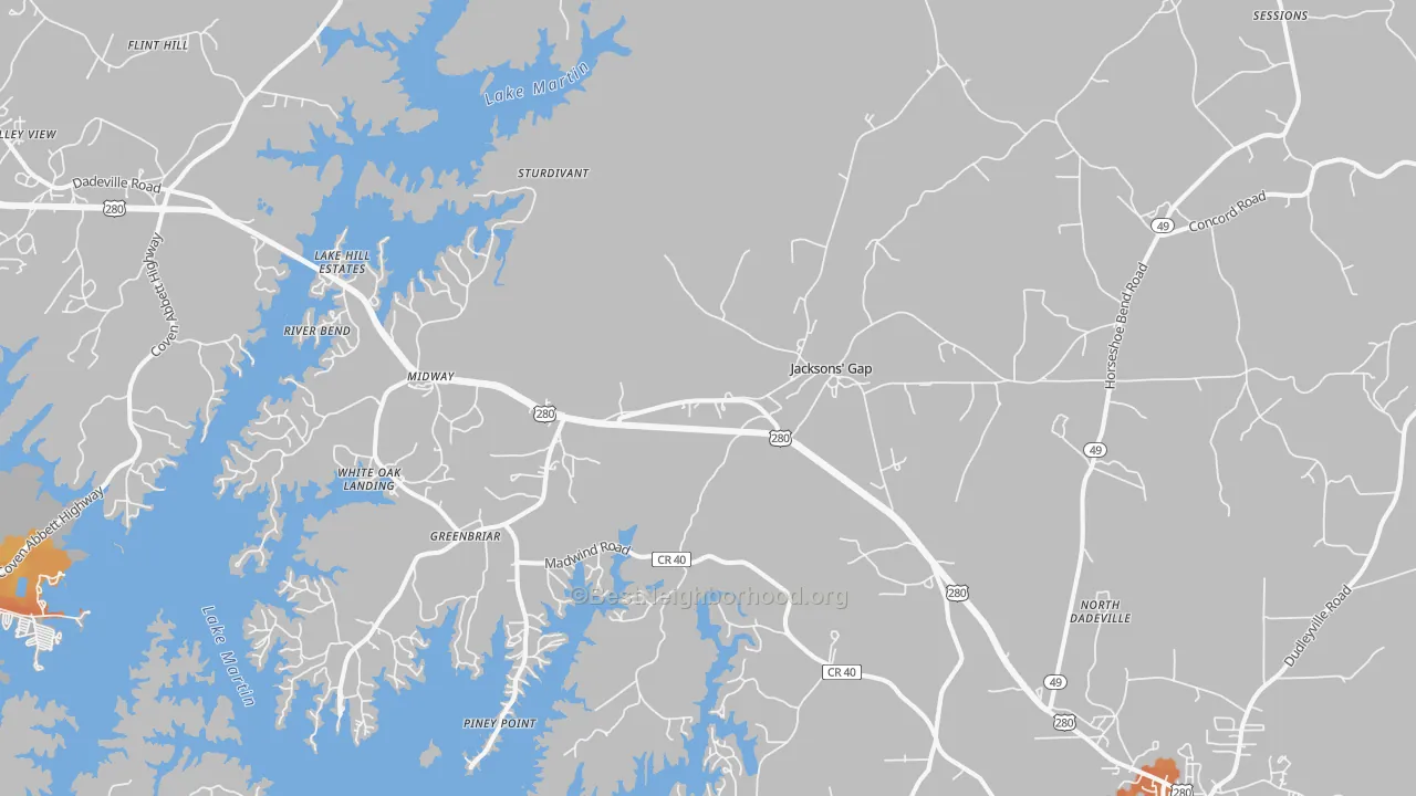 Bike Grade map of Jacksons' Gap, AL