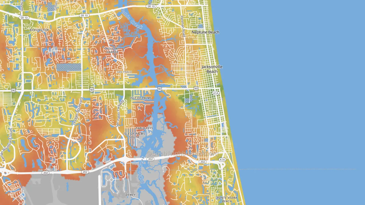 Bike Grade map of Jacksonville Beach, FL