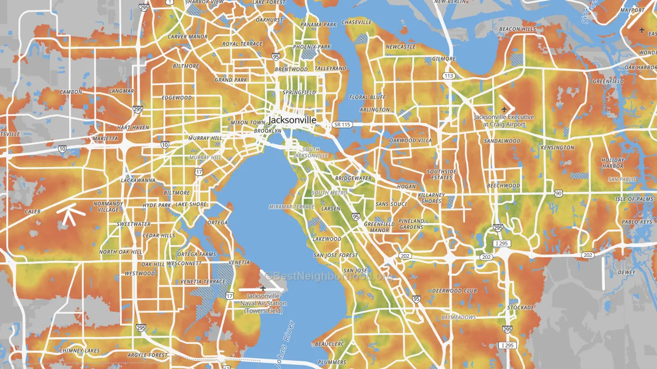 Bike Grade map of Jacksonville, FL