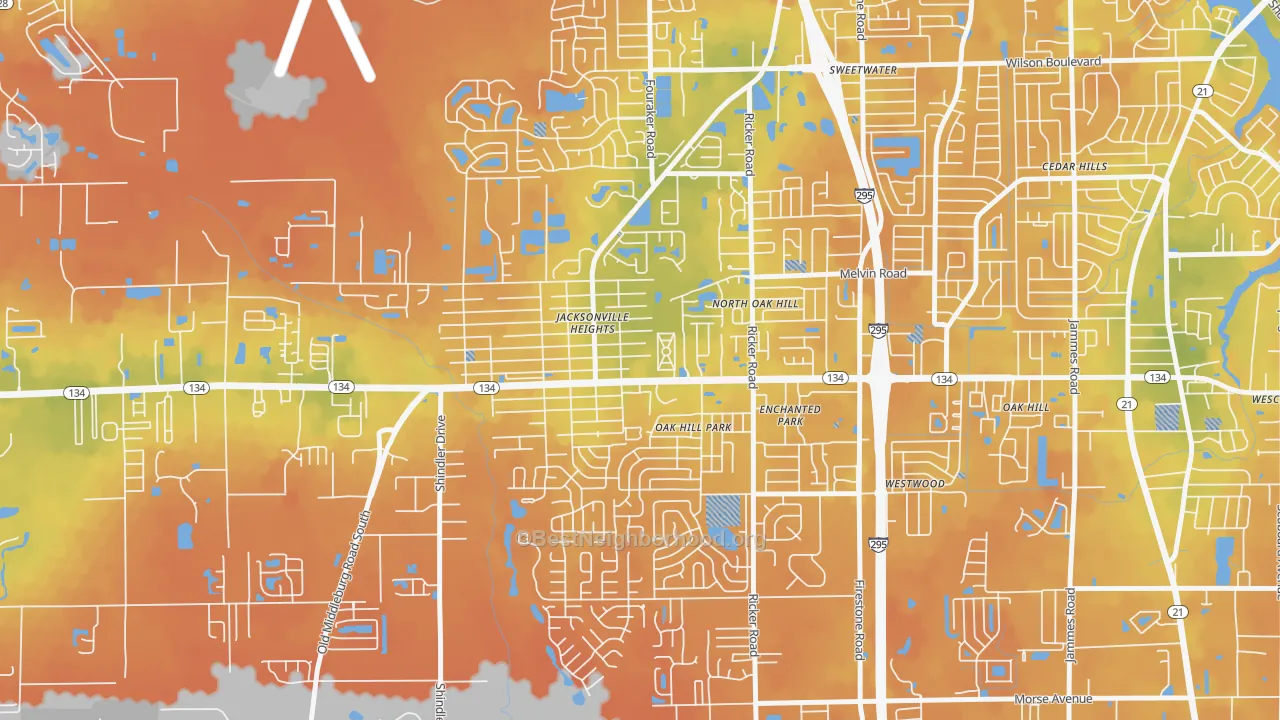 Bike Grade map of Jacksonville Heights, Jacksonville, FL