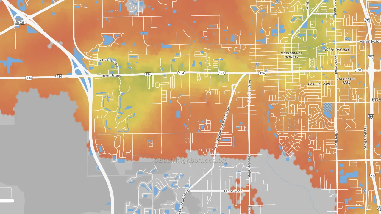 Bike Grade map of Jacksonville Heights South, Jacksonville, FL