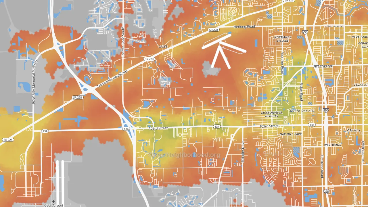 Bike Grade map of Jacksonville Heights West, Jacksonville, FL