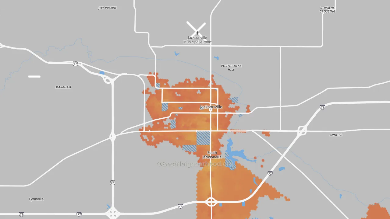 Bike Grade map of Jacksonville, IL