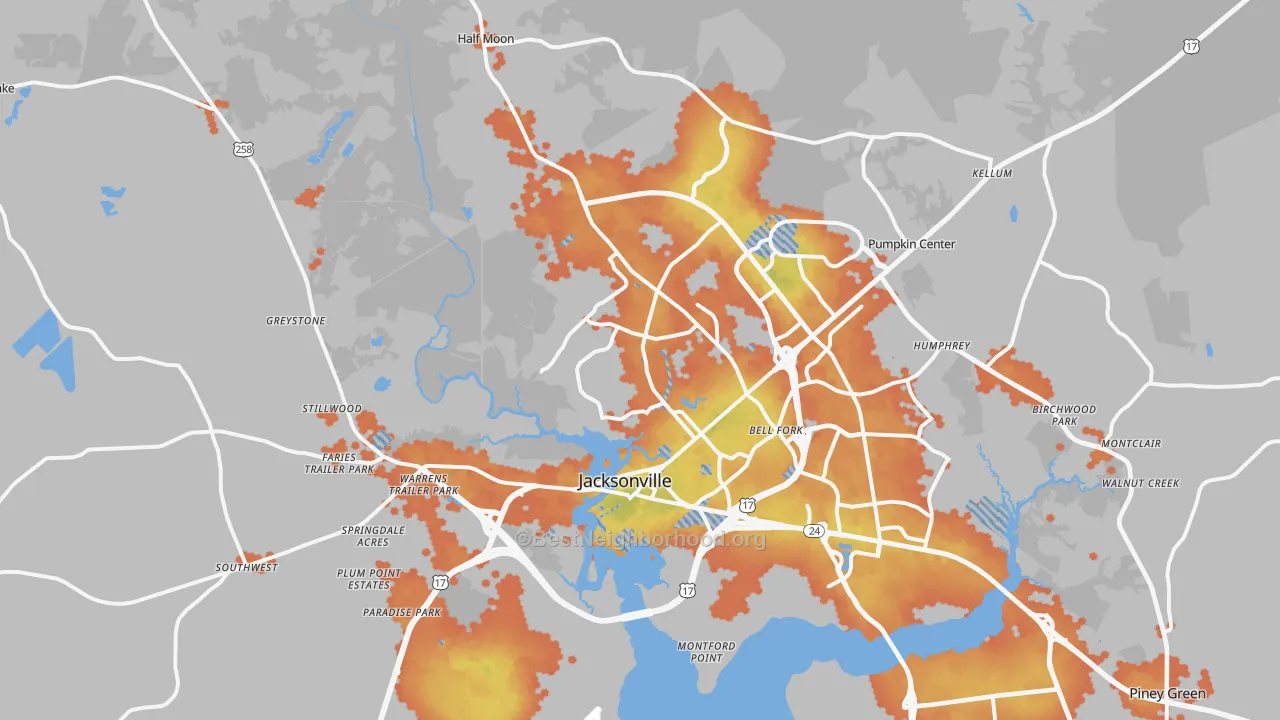 Bike Grade map of Jacksonville, NC